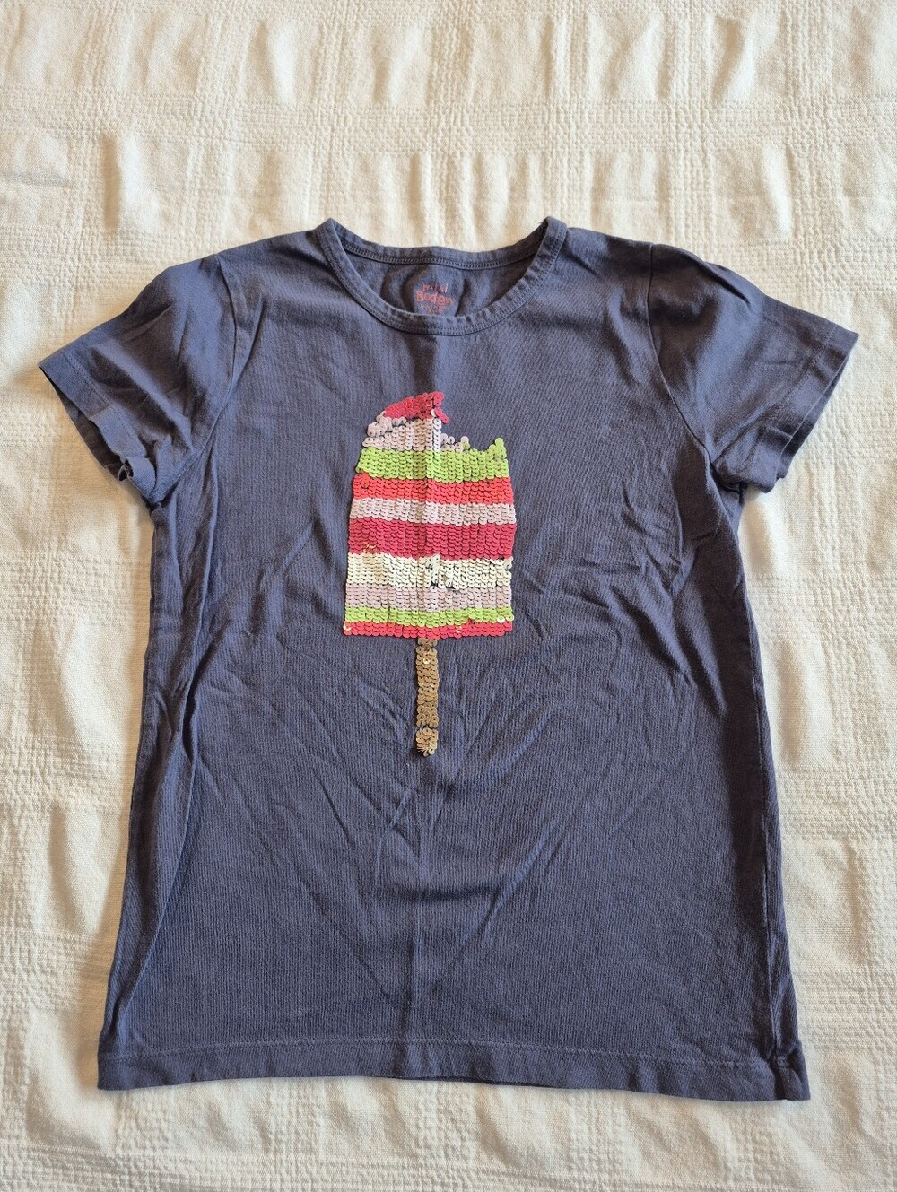 Mini Boden girls 9-10 years blue shirt popsicle with flipping sequins GUC